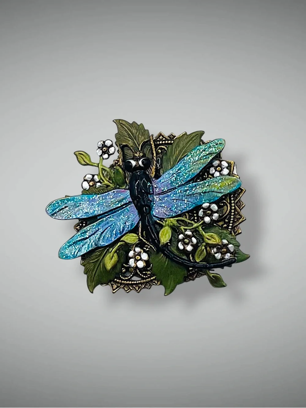 Art Nouveau Style Enamel Dragonfly Garden Lapel Brooch